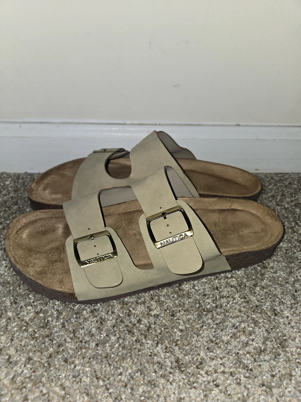 Nautica Mens Double Buckle Sandals in Light Beige